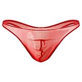 dPois Herren Mesh String Tanga Sexy Unterhose Bikinihose Thong Transparent T-Rücken Slip Unterwäsche Dessous Low Rise Rot M