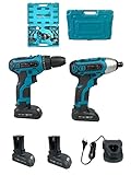 Kraftwelle 18 Volt Akku Dreh Schlagschrauber 100 Nm und Kraftwelle 18 Volt Akkuschrauber Set mit Bohrer Bits und 2 x 2,0 Ah Lithium Ionen Akk