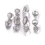 Fliyeong Feueropal Ring Set, Frauen böhmischen Vintage Stack Ringe über Knöchel Ringe Set, alte Silber 1 11PCS kreativ und nü