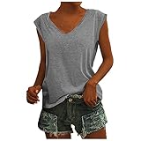 MOKBAY Damen V-Ausschnitt T-Shirt Lässige Flügelärmel Weste Solid Loose Bluse Fit Tank Tops,Casual Shirt Hemd Bluse Female Teenager Mädchen Tshirt Loose Oversize Shirt Ob