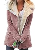 Tekaopuer Pure Color Langarm Plus Samt Jacke Warmer Baumwollmantel Knopf Casual Plüsch Pullover für Frauen, rose, 48