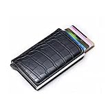 AZOPINBRE Männer Smart Brieftasche Sichere Anti-Diebstahlhalter Frauen Kleine Geldbörse Bank ICH WÜRDE Karteninhaber Metall dünnem Fall schwarz Pu. Lederkarten-Clipsack (Color : Crocodile Pattern)