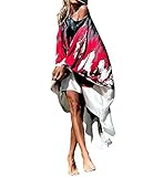 Eghunooye Damen Unregelmäßiges Sommerkleid Fledermausärmel Schulterfrei Kaftankleid Bohemian Strandponcho Oversized Strandkleid Lockere Tunika Kleider Urlaub Strand Cover Up (Rosarot, One Size)
