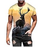 Herren T-Shirt 3D Druck Kurze Ärmel Grafik T Shirts, Wolf Katze Elch Tierdruck Männer Fun Shirt, Sommer Kurzarm Rundhals Lässiges T-Shirt-Oberteil Oversize Tshirts Herren Tee Shirt Tee Top