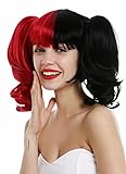 WIG ME UP - ZM-1189 Perücke Damen Harlekin Lolita Cosplay kurz glatt mit langen welligen Zöpfen schwarz rot g