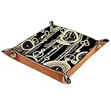 XiangHeFu Ledertablett,Schmucktablett Dekoplatte,Vintage Taschenuhr,Leder Tablett,Aufbewahrungstablett für Schmuck Schlüssel Armbanduhr Wohnzimmer Tisch Kü