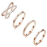 Milacolato 4 STÜCKE Edelstahl Stacking Hochzeit Band Ringe Frauen CZ Criss Cross Ring Mädchen Engagement Eternity Knuckle Mid Ring Set Silber/Rose G