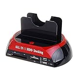 Gfhrisyty TCC-S862-DE USB 2.0 A SATA IDE Dual-Bay HDD Dockingstation mit Kartenleser und Hub USB 2.0 für 2,5 Zoll IDE SATA I/II/III HDD SSD Plug EU