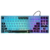 Gaming-Tastatur USB-Kabelgebundene Tastatur 87 Tasten Ergonomische Tastatur mit Mechanischem Gefühl, Regenbogen-Tastatur mit LED-Hintergrundbeleuchtung für Desktop, Computer, PC(Blau Schwarz)