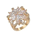 Lieson Frauen Ring Gold, Trauringe Vergoldet Luxus Blume Eheringe Für Frauen Marquise Weiß Zirkonia Ring Größe 60 (19.1)