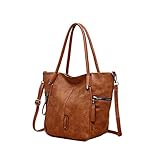 myfriday Vintage Tote Umhängetaschen für Damen, große Eimer-Handtasche aus Kunstleder mit Top-Griff, A-braun, S