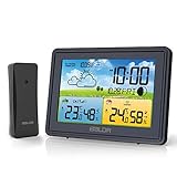 BALDR Wetterstation Funk mit Außensensor, Innen Außenthermometer Hygrometer, Digitaler Temperatur Feuchtigkeitsmonitor mit Wettervorhersage, Alarm & Schlummerfunktion, Komfortsymbole (Schwarz)