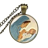 Halskette mit Anhänger Jungfrau Maria mit Kind, Glasdruck, Schmuck, Mutter des Babys, Jesus Christus, christlich, katholisch, religiö