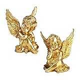 Happyyami 2 Stücke Gold Engel Figur Kleine Weihnachtsfiguren Deko Christus Statue Glücksengel Schutzengel Skulptur Weihnachten Miniatur Ornamente Kunstharz Dekofigur Tischfigur Tischdek