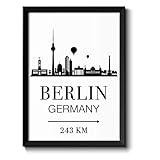 Berlin Skyline mit individueller Entfernungsangabe personalisiertes Bild optional mit Holz-Rahmen Geschenk Geschenk