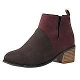 Dorical Damenschuhe Damen Herbst Vintage Chelsea Boots Ankle Kunstleder Blockabsatz Kurzschaft Stiefel 4cm Absatz Elegant Winterschuhe Kurzestiefel Freizeitstiefel(Weinrot,39 EU)