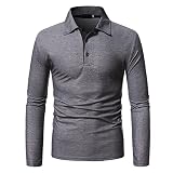 Tshirt Herren Casual Slim Fit Langarm Stehkragen Einfarbig Mit Knöpfen Herren Polo Shirts Outdoor Golf Bequeme Mode Frühling Herbst Herren Sweatshirts G-Grey2 S