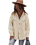 Damen Hemdjacke Warm Mantel Plüschjacke Casuale Knöpfen Langarm Hemd Cardigan Outwear (Beige, M)