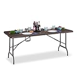 Relaxdays, braun Gartentisch, Holzoptik, eckiger Klapptisch, Sicherheitsriegel, mit Tragegriff, HxBxT: 73 x 180 x 74