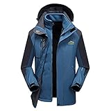 DFGRFN wasserdichte Jacke Herren,Outdoor Softshell Mäntel Mountain Jacket,3 In 1Travelling Zip-Out Herbst- und Wintermantel,Abnehmbare Innenjacken,Blue-L