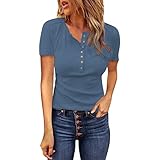 BOOMJIU Spitzenbluse Damen Elegant Sporthemden Spitze Bluse Kurzarm Rundhals Tops Casual Pullover Tunika Sexy Sportliche Hemden T-Shirts Henley Shirt V Neck Button Basic-Oberteile Einfarbig T