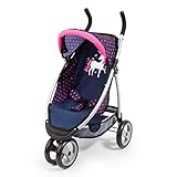 Bayer Design 39954AA Puppenwagen Jogger Sport, für Puppen bis ca. 50cm, mit integrierten Gurt, modernes Einhorn Design, blau pink