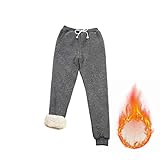 RXLLDOLY Jogginghose Damen Sporthosen Sherpa Gefüttert Warme Jogginghosen Winter Warme Traininghosen Kordelzug Elastische Taille Verdickte Hosen Lang Fleece Hosen mit Taschen(Dunkelgrau，S)