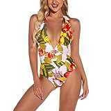 YHLO Frauen sexy tiefen V-Ausschnitt gedruckt Dreieck einteiliger Badeanzug, einteiliger Badeanzüge für Frauen, Womens Bikini-Badeanzüge, perfekt für Tropische Ferien, St XL