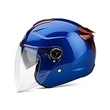 Boseman Erwachsener Motorradhelm mit Doppelvisier, Jet-Helm Chopper Cruiser Vintage Pilot Helmet, Bestehen Sie den Kollisionstest, um die Verkehrssicherheit zu Gewährleisten( Blau )