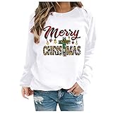 Weihnachtspullover Damen Frauen Weihnachts-Muster Langarm Rundhals Pullover Sweatshirt Weihnachtspullover Weihnachtsshirt Weihnachtspulli Weihnachtsoutfit Xmas Sweatshirt Sweater Pullunder Shirt Top