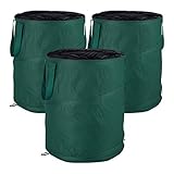 Relaxdays, grün Laubsack selbstaufstellend, 3er-Set, Gartenabfallsack Pop-Up, 160 L, Gartensack selbststehend, ∅: 55