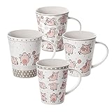 Schwein Tasse - Tassen Set 4 Tiere Kaffeetasen Kaffebecher Teetassen Keramik mit Lustiges Schweine-Motiv, Schwein Geschenk für Tierliebhab