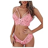 Push Up BH Damen BH Set Bustier + Slip G-String Abnehmbare Träger Lingerie Spitze BH Und String Brief Drucken UnterwäSche-S