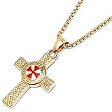 Schmuck-Checker Vergoldetes Templer Kreuz Anhänger & Kette Kreuzritter Kreuzfahrer Wappen gold rot 316L Edelstahl Herren Geschenk