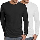 COOFANDY Herren 2er-Pack Langarmhemden Casual Slim Fit T-Shirt Rundhalsausschnitt Baumwolle Performance Top Performance(Schwarz/Weiss,X-Large)