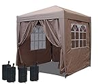 QUICK STAR Pop-Up-Pavillon 2 x 2 m Beige mit Fußbeschwerer und mit 4 Easy-Klett Seitenwänden mit 2 Reißverschlü