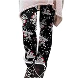 NONGFUSHANQUAN Weihnachts Leggings Damen Merry Christ Hohe Taille Thermo Leggings mit Hirschmuster Aufdruck Weihnachtshose Herbst Winter Freizeithose Dehnbare Warme Leggings für Damen M