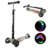Kinder Roller Scooter 3 Räder Höhenverstellbarer Kinderroller mit LED Leuchträdern Rollen und Verstellbare Lenker für Kleinkinder, Mädchen oder Jungen ab 3 Jahren (Farbe 1)
