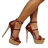 BeAUZQ Unisex Herren Damen Stiletto Knöchelriemen Riemchen High Heels Sandalen Fashion Party Braut Hochzeit Prom Abend Party Urlaub Anlass Pumps Schuhe Größe 36-47,Red Wine,45