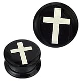 Chic-Net Schraub Plug Acryl schwarz weißes Kreuz Piercing Ohrschmuck 18