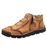 Hotberry Herren Winterschuhe Freizeitschuhe Boots Lässige Verschleißfeste High-Top Lederschuhe für Herren Halbschuhe Britische Schuhe Wasserdich Klettverschluss Weiches L