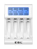 EBL Akku Ladegerät Schnell Akkuladegerät LCD-Display Universal Batterieladegerät für AA/AAA NI-Mh Akkus mit Entladungsfunktion, Batteriekapazität testen,4-S