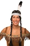Balinco Indianer Perücke mit Zöpfen im Set in schwarz mit Feder für Herren & Damen Fasching