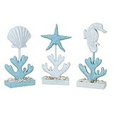 Lzttyee 3 Stück nautische Figuren Heimdekoration handgefertigt Retro Strand klein nautisch Stil Harz Figuren Seestern Seepferdchen Muschel Statue Home D