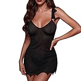 Dorical Nachthemd Sexy Damen Nachtkleid Sleepwear Nachtwäsche V-Ausschnitt Dessous Schlafshirt Pyjama Nachtwäsche mit G-String Schlafanzug Sleepw