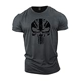 Gymtier, Bodybuilding-T-Shirt für Herren – Schädel mit UK-Flagge – Trainings-Top Gr. XL, g