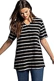 Ulla Popken Damen große Größen Übergrößen Plus Size Shirtbluse, Streifen, V-Ausschnitt, Halbarm, Leinenmix Marine 50+ 792116130-50+