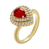 Einstellbare 925 Silber Ring für Damen - Charm Gold/Silber Farbe Vintage Kristall Wasser Tropfen Form offenen Finger Ring, einfache Stil Trend Schmuck für Frauen Hochzeit Party Geschenk, G