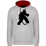 Shirtracer Eishockey - Eishockeytorwart Towart Eishockey - XL - Grau meliert/Rot - Eishockey Tasche - JH003 - Hoodie zweifarbig und Kapuzenpullover für Herren und D