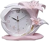 LHQ-HQ Europäische Moderne minimalistische dreidimensionale Lilie geprägte Mute Quarzuhr Schlafzimmer/Bett kreative Dekoration (Farbe: PINK)